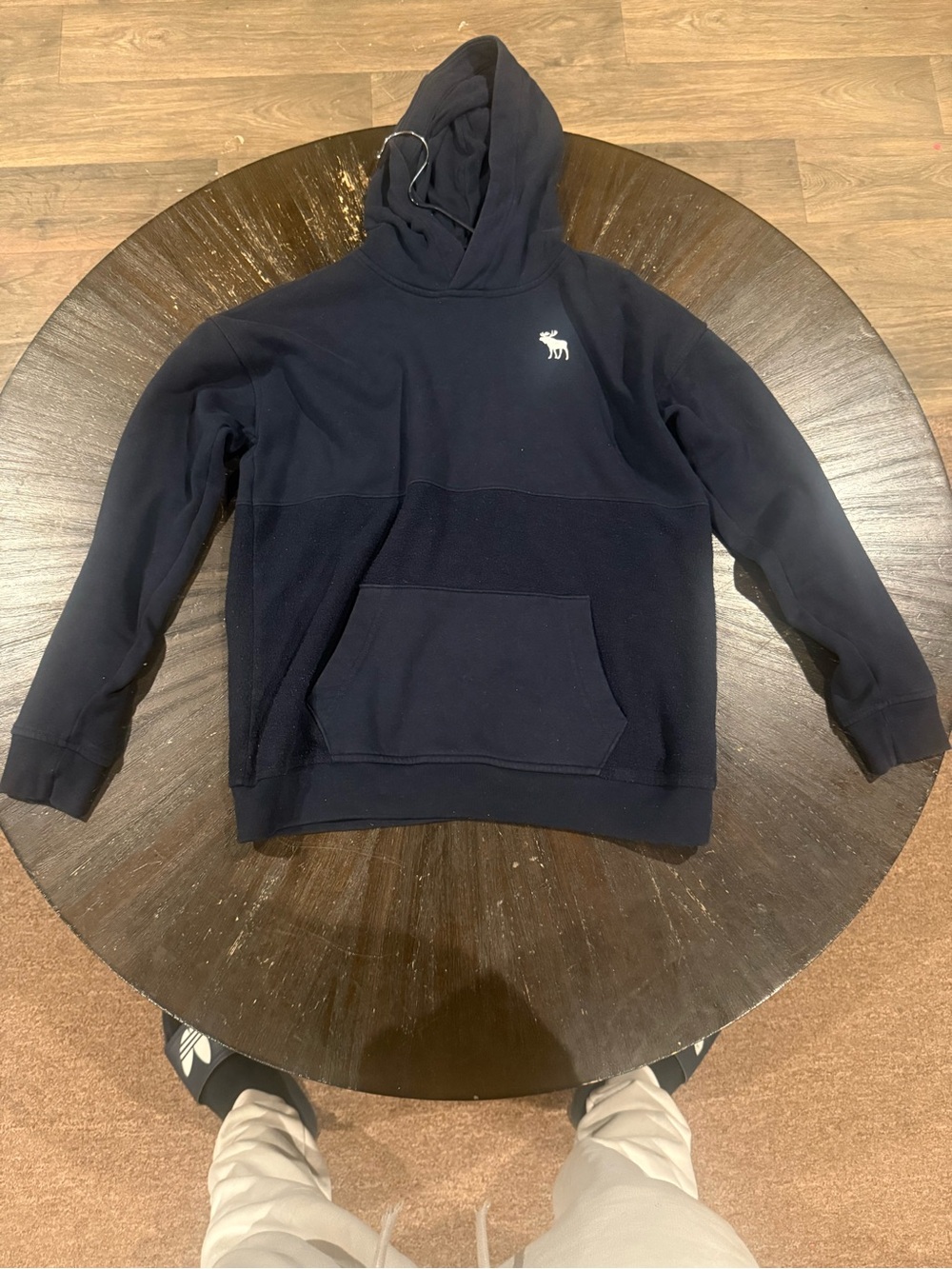 Abercrombie & Fitch Dark Navy Pullover Hoodie with Embroidered Moose